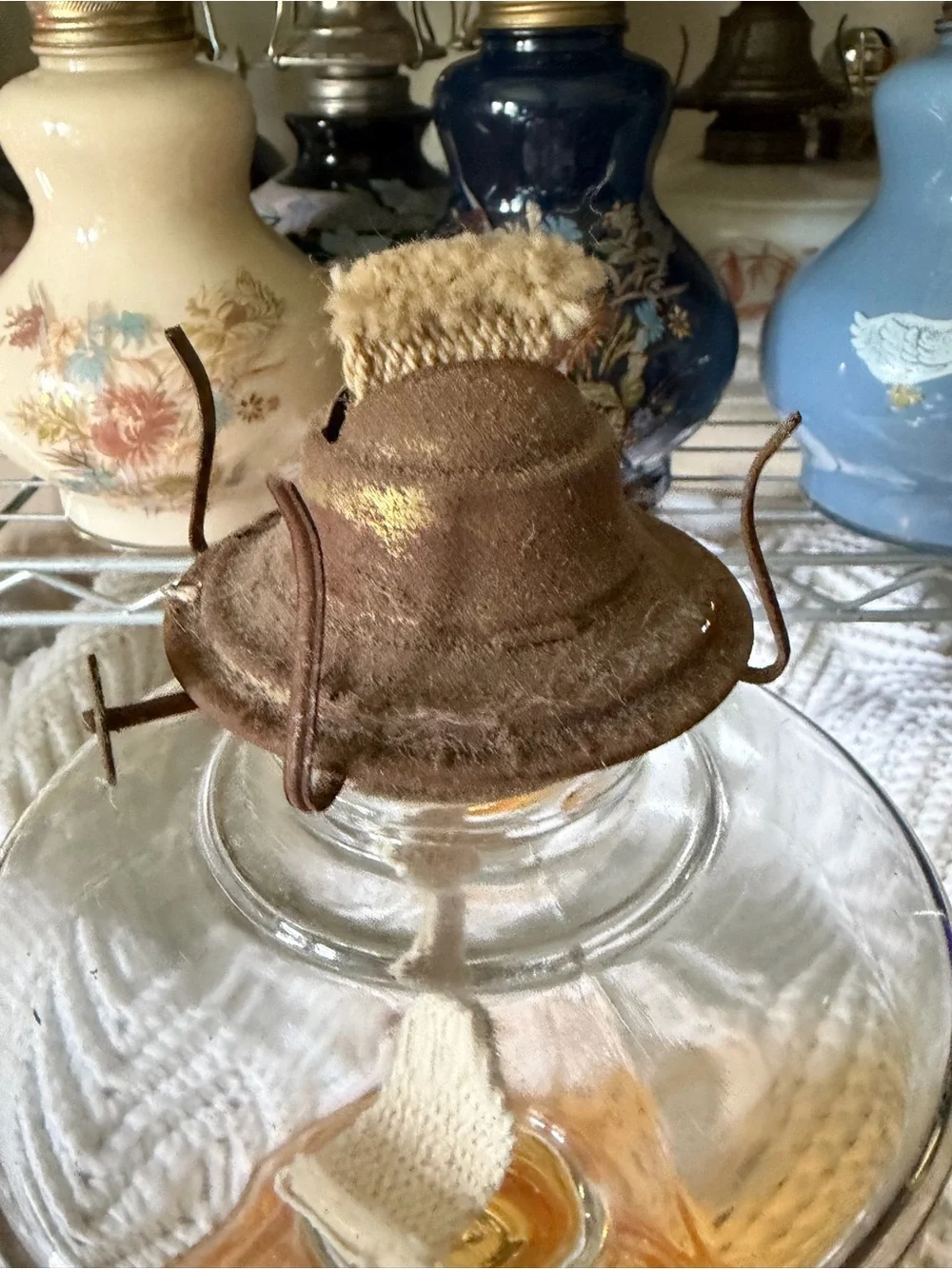 Vintage Amber Glass Oil Lamp - Amber and Clear